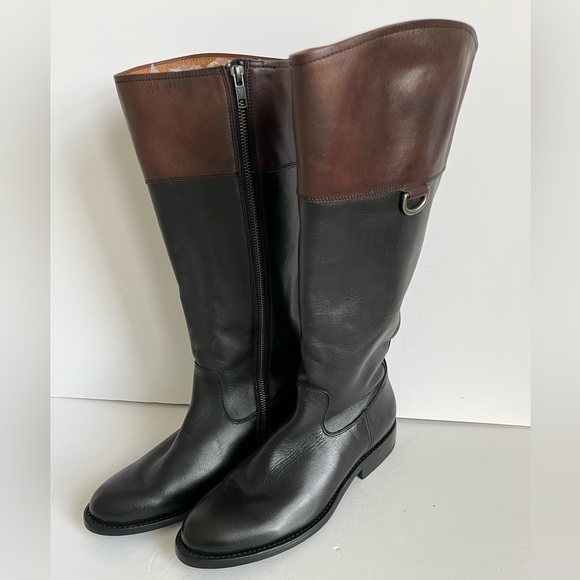 Frye Jayden D Ring Riding Boot Wide Calf BMX EXT Black Brown *flaw* Size 8.5B - Picture 11 of 11